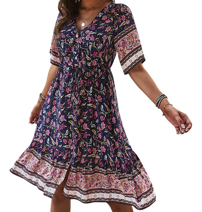 Floral V Neck Dress