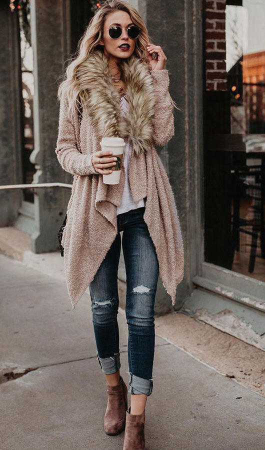 Casual Fur Collar Cardigan