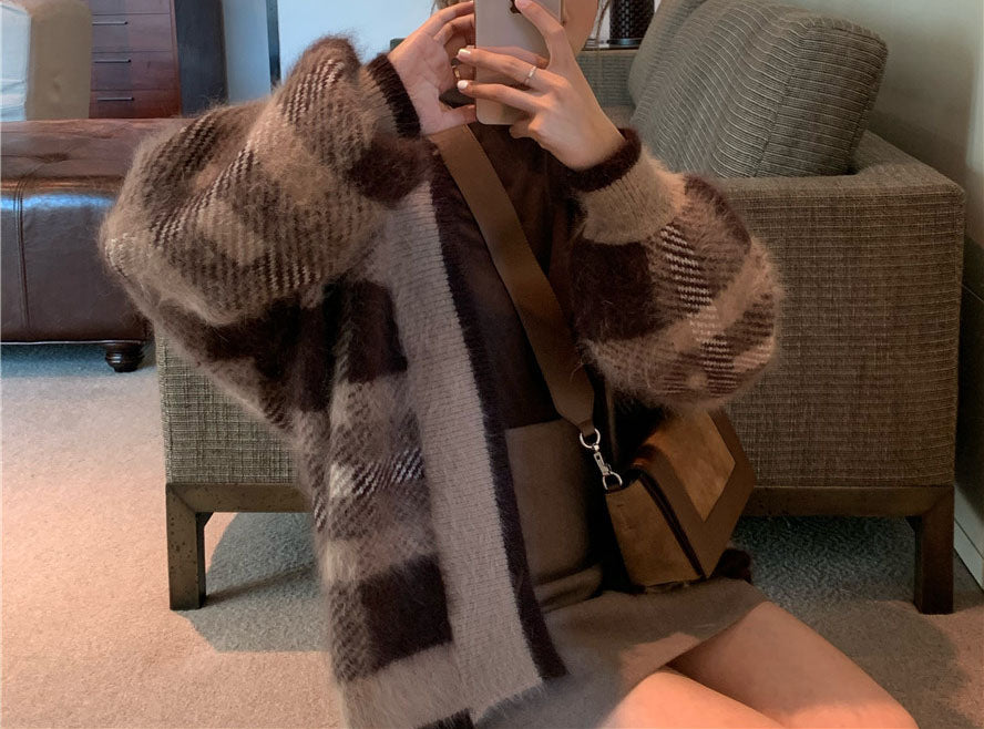 Checked Knit Cardigan