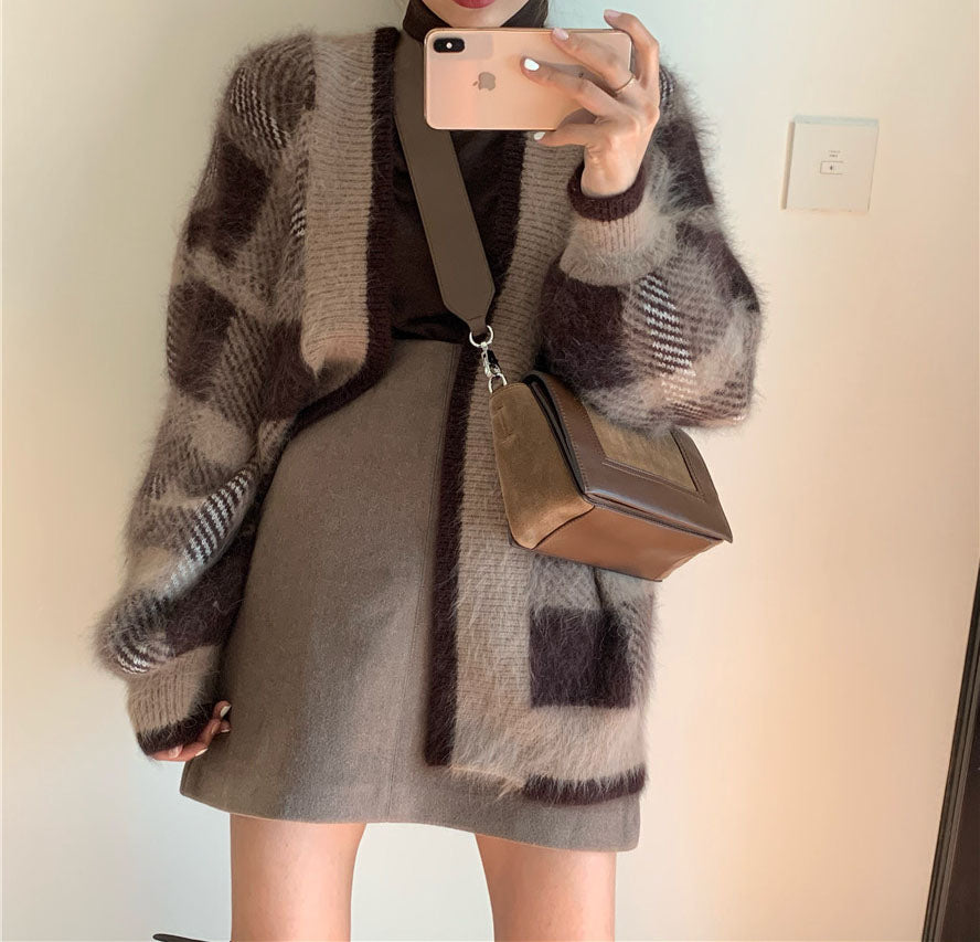 Checked Knit Cardigan