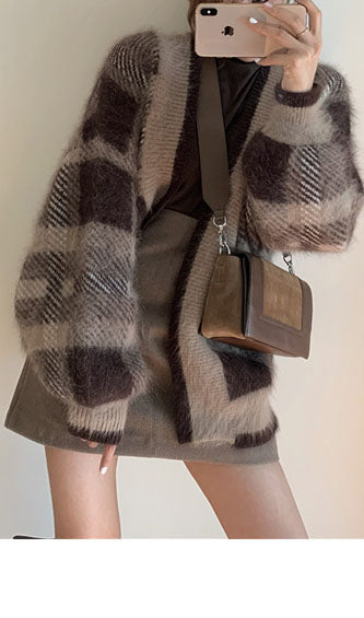 Checked Knit Cardigan