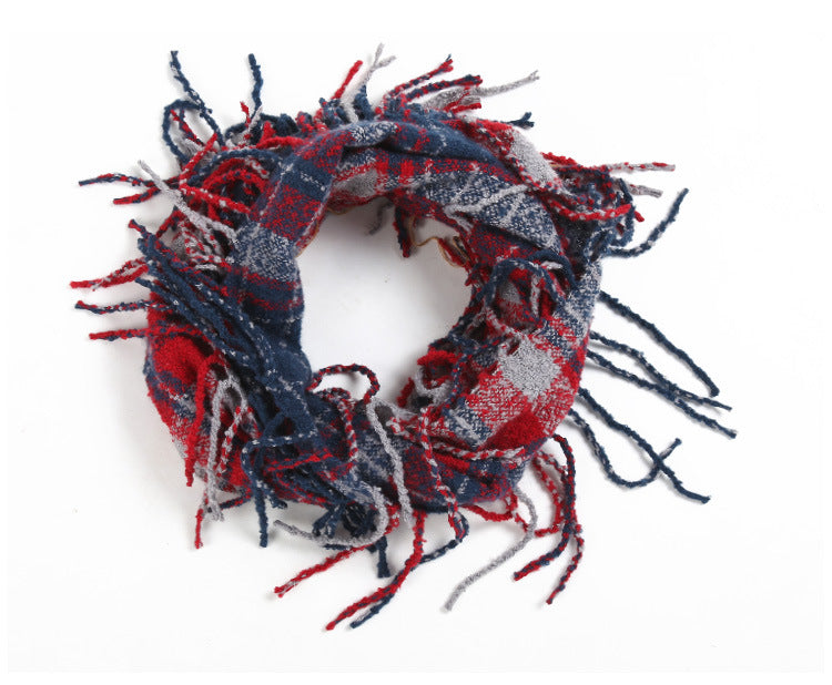 Checked Tassel Scarf
