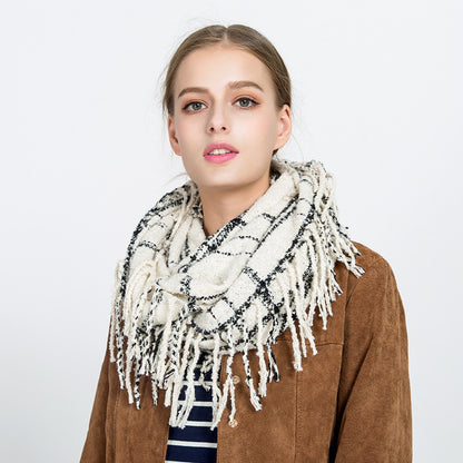 Checked Tassel Scarf