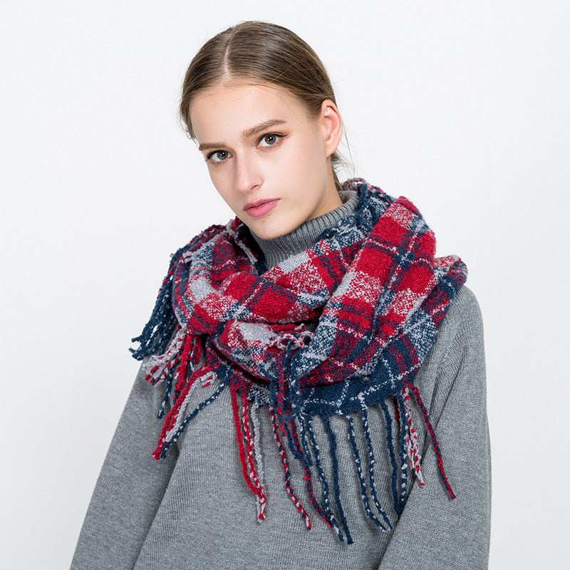 Checked Tassel Scarf