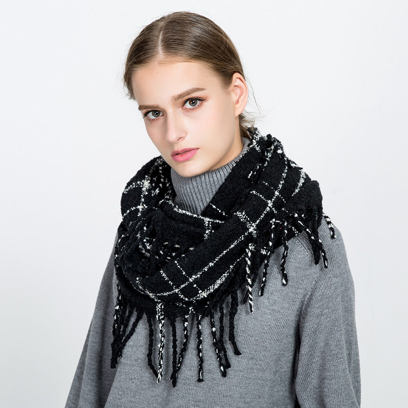 Checked Tassel Scarf