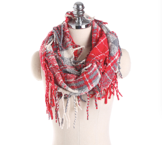 Checked Tassel Scarf