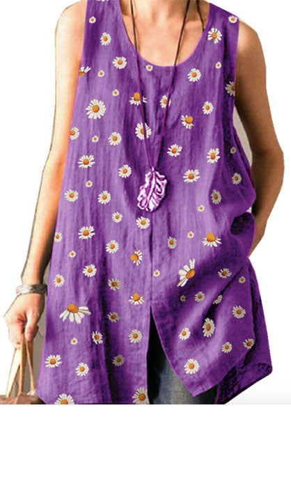 Chrysanthemum Sleeveless Slit Top