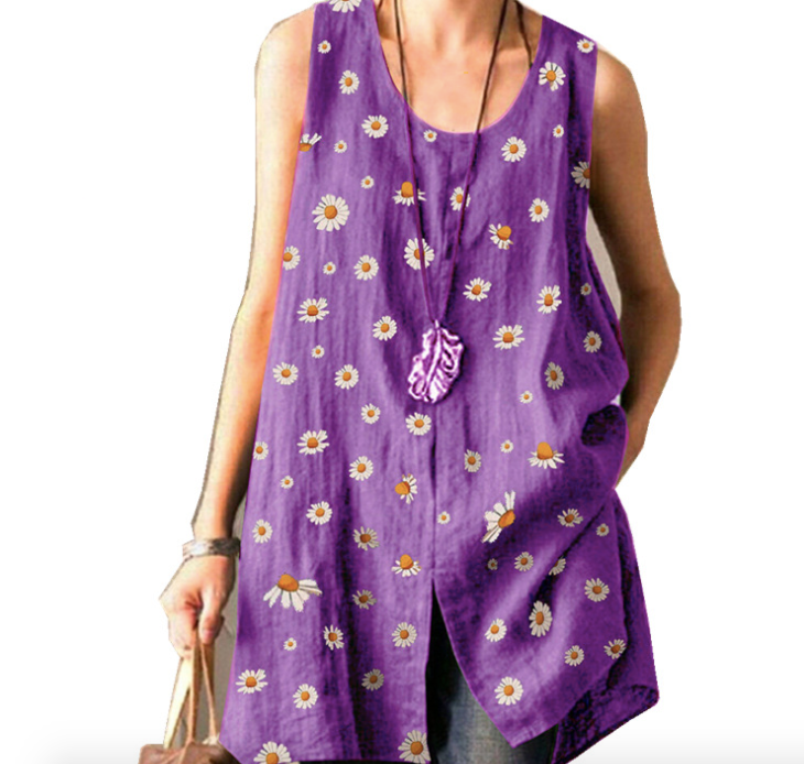 Chrysanthemum Sleeveless Slit Top