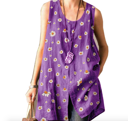 Chrysanthemum Sleeveless Slit Top
