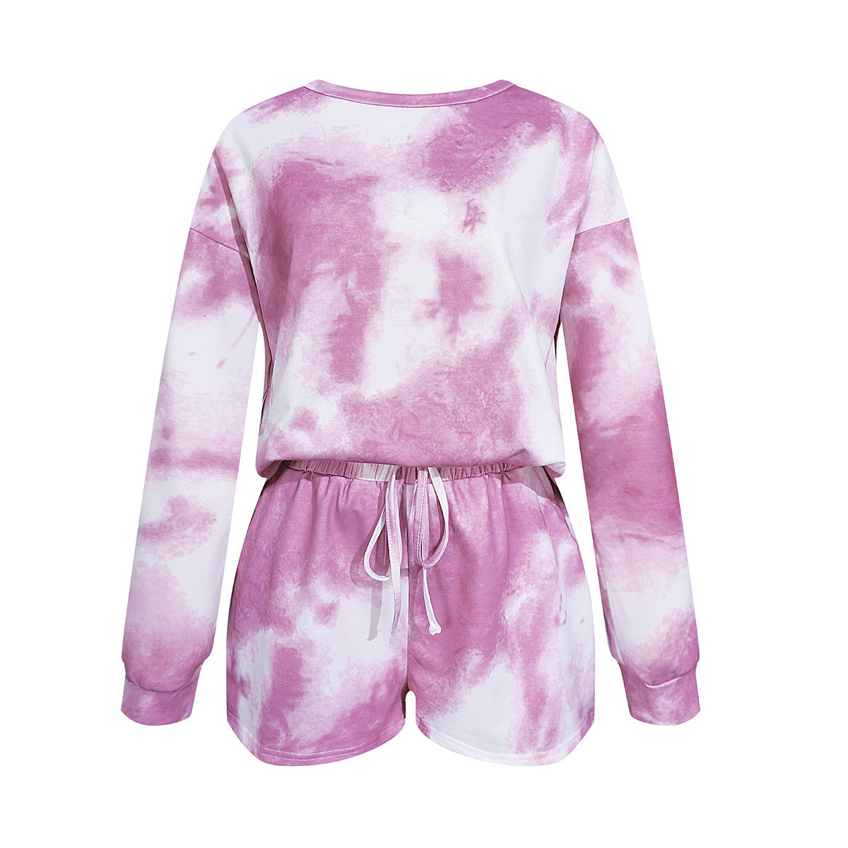 Colourful Tie-dye Long Sleeves Top And Shorts Two Pieces Set