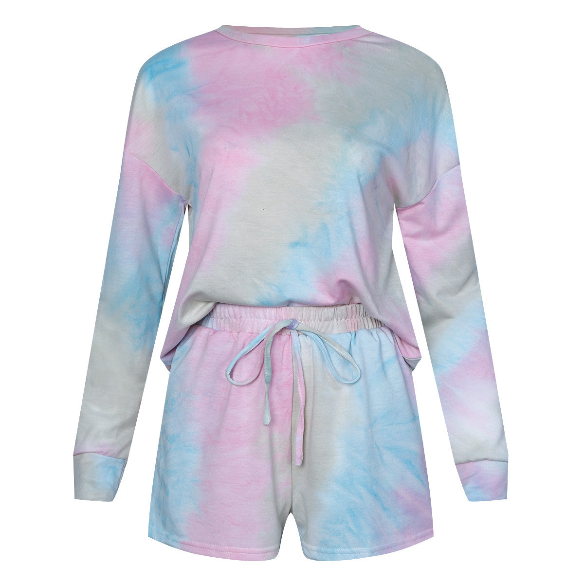 Colourful Tie-dye Long Sleeves Top And Shorts Two Pieces Set