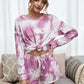 Colourful Tie-dye Long Sleeves Top And Shorts Two Pieces Set