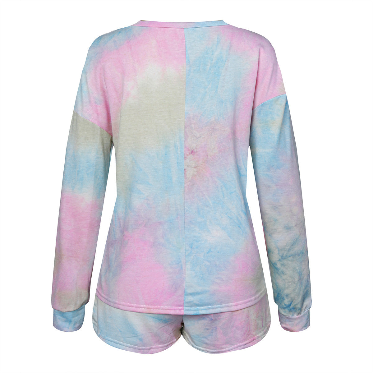 Colourful Tie-dye Long Sleeves Top And Shorts Two Pieces Set