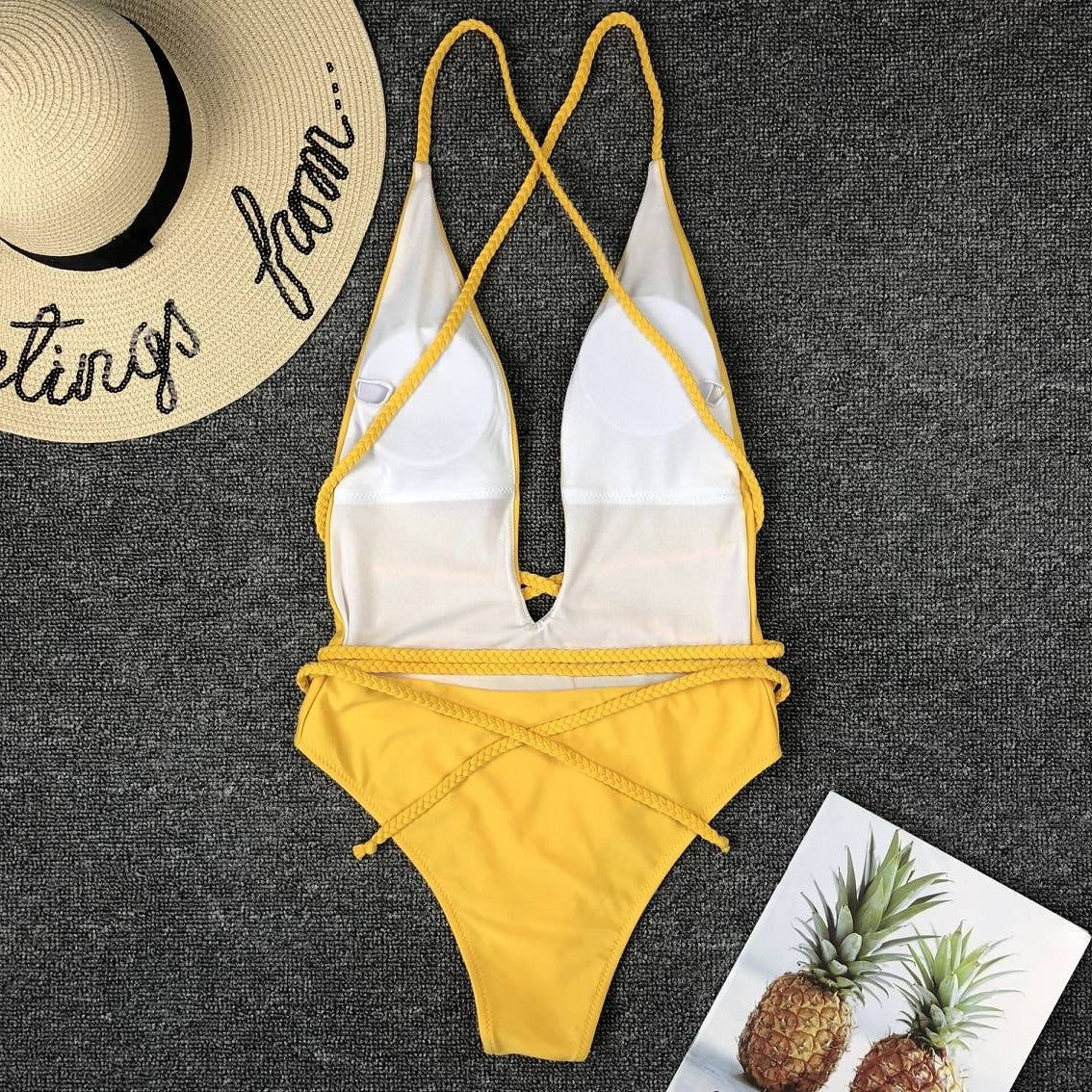 Deep V Neck Backless Bikini Set