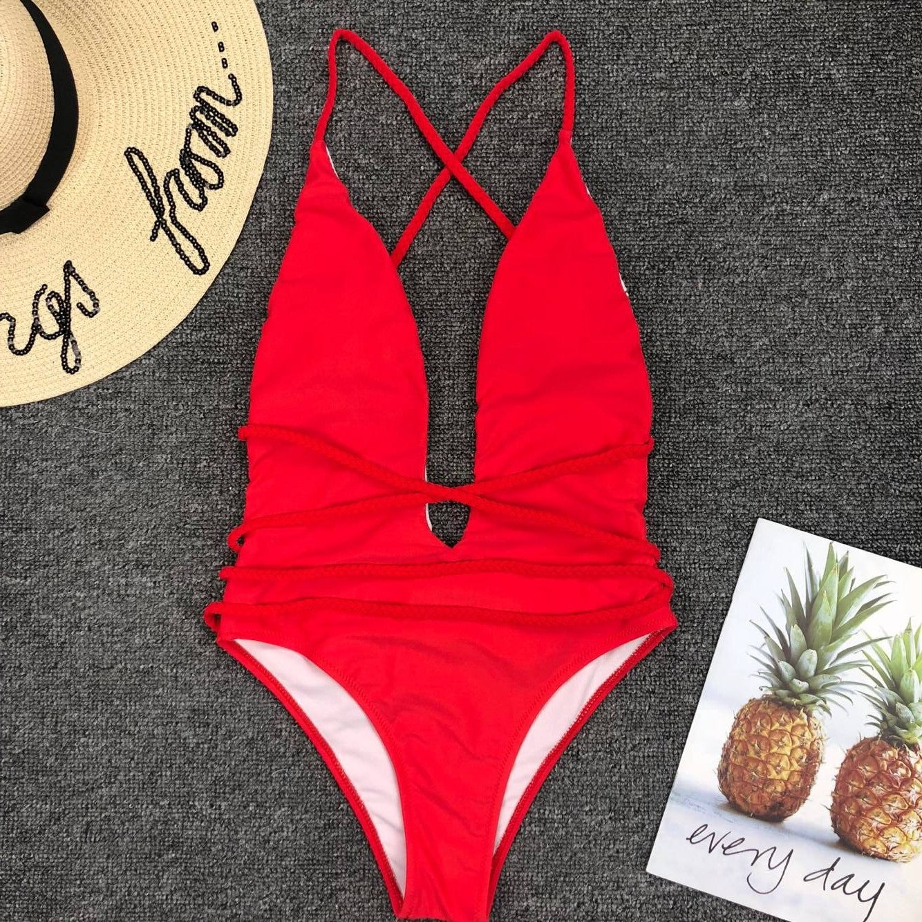 Deep V Neck Backless Bikini Set