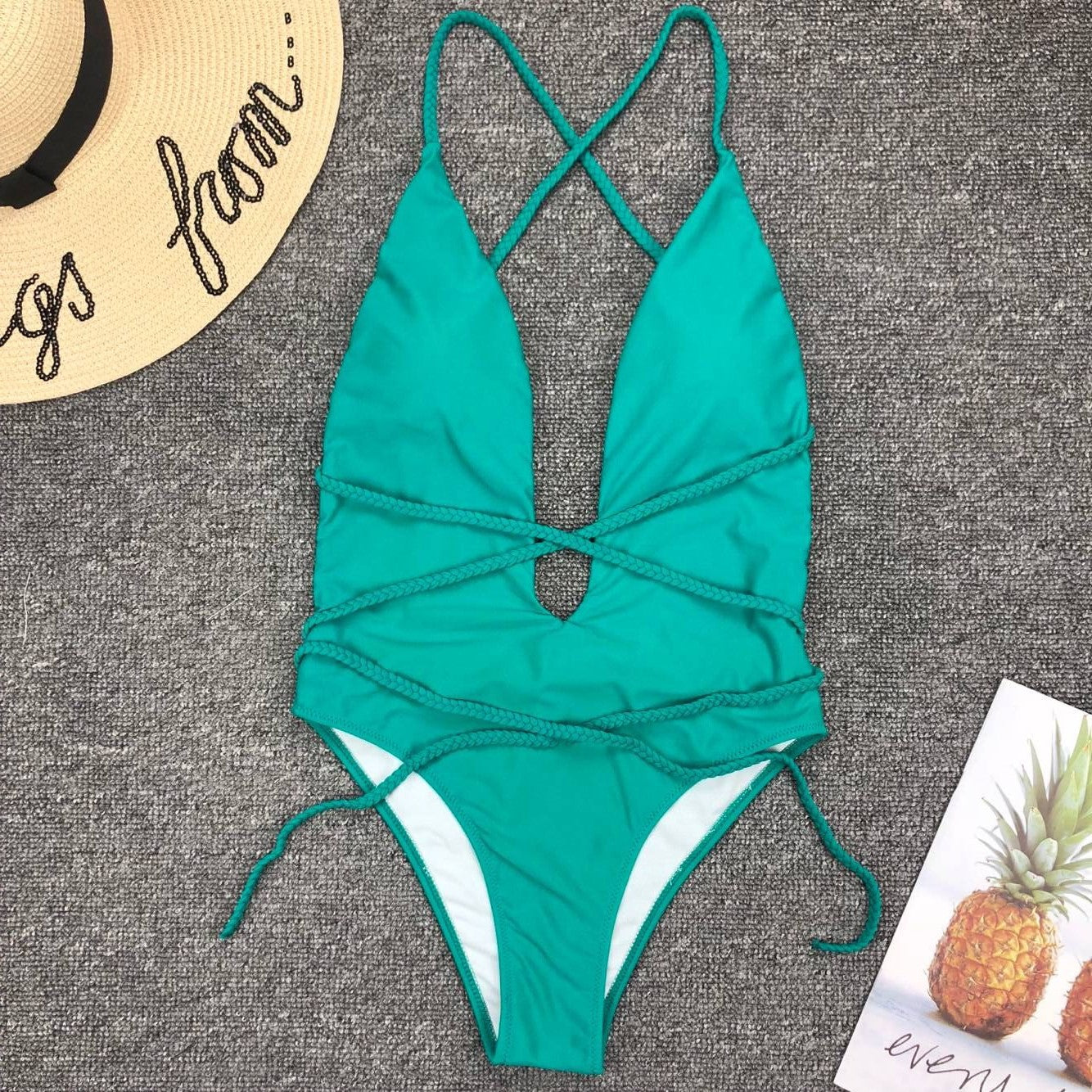 Deep V Neck Backless Bikini Set