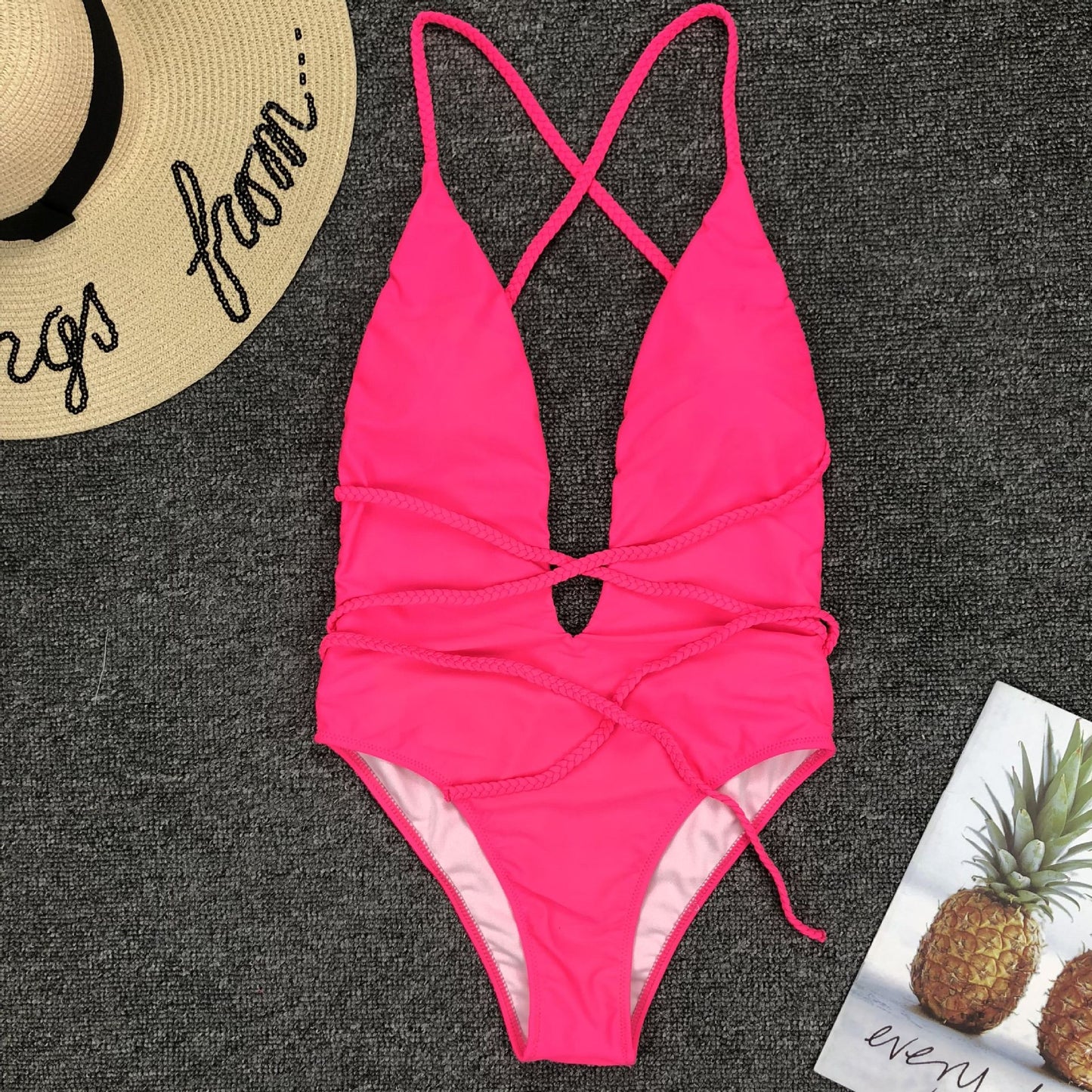 Deep V Neck Backless Bikini Set