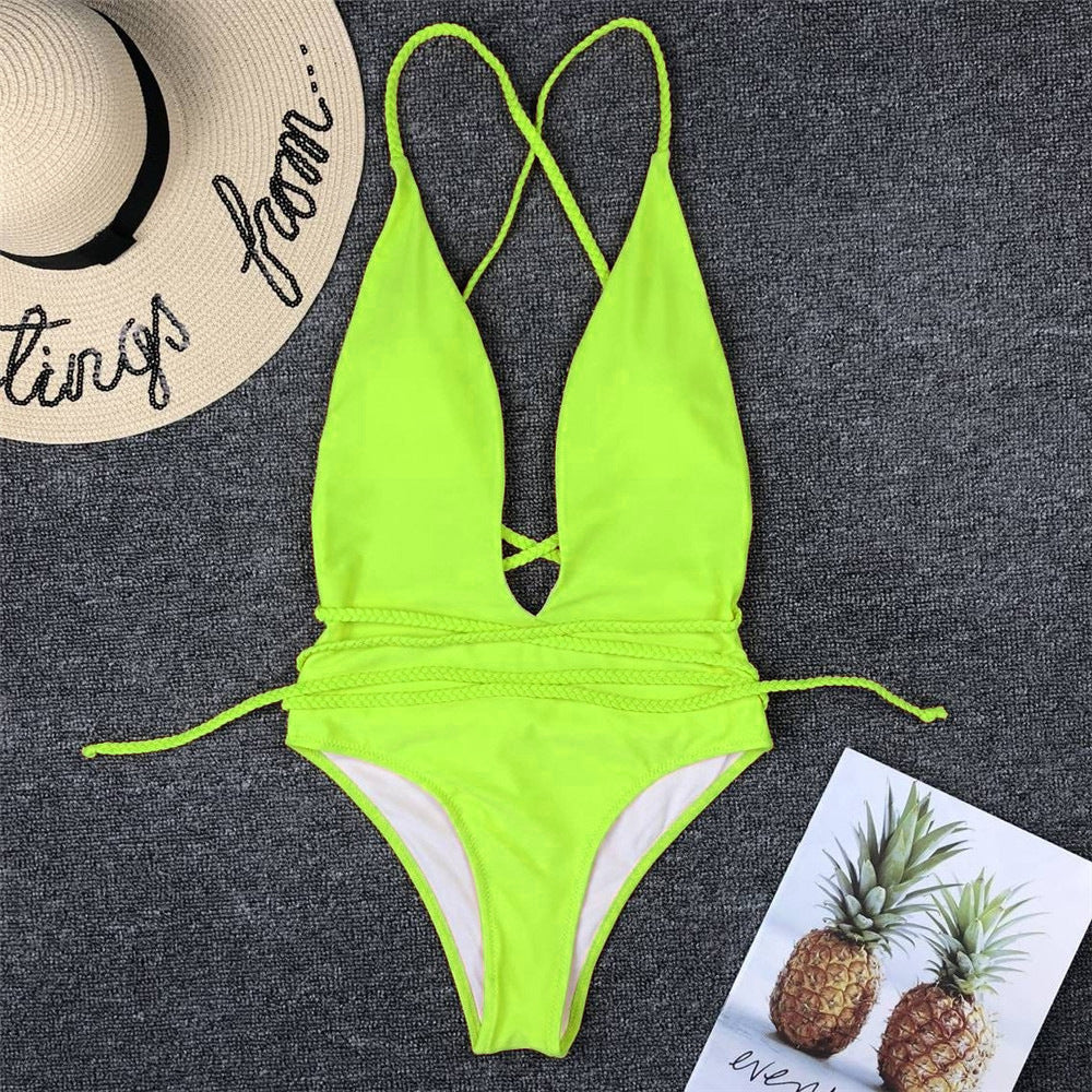 Deep V Neck Backless Bikini Set