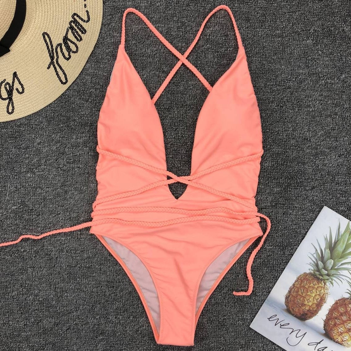 Deep V Neck Backless Bikini Set