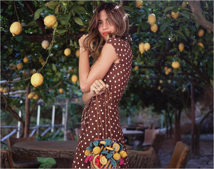 Dot Print V Neck Irregular Dress