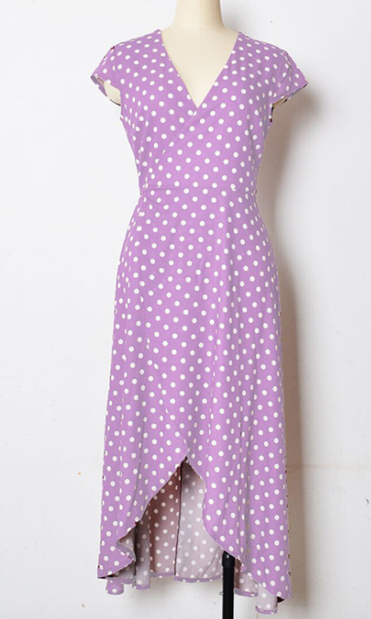 Dot Print V Neck Irregular Dress