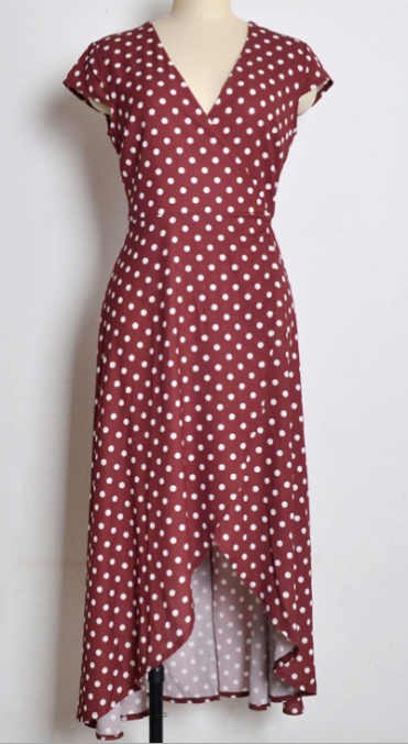 Dot Print V Neck Irregular Dress