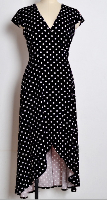 Dot Print V Neck Irregular Dress