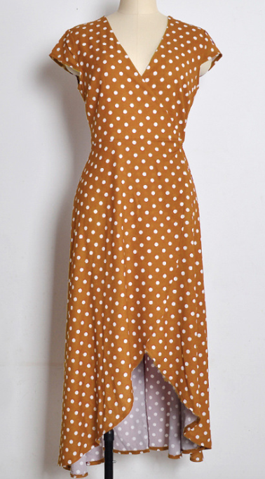 Dot Print V Neck Irregular Dress