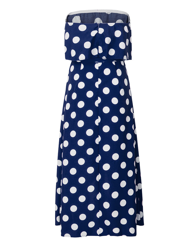 Dots Flounce Slit Dress