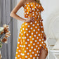 Dots Flounce Slit Dress