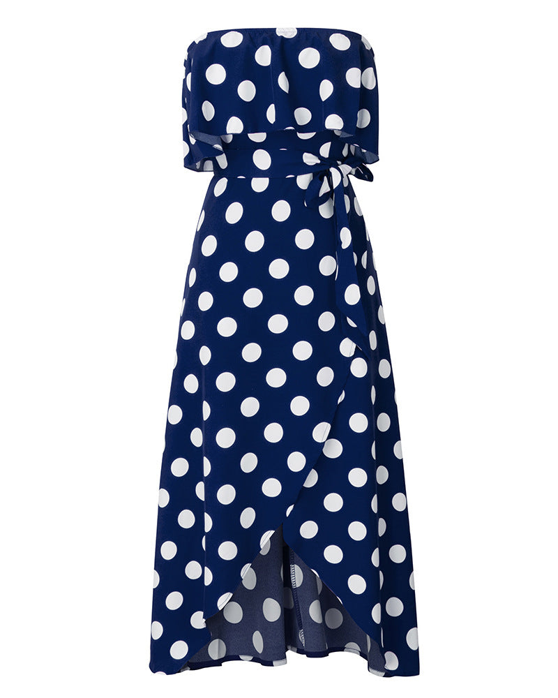 Dots Flounce Slit Dress