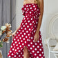 Dots Flounce Slit Dress