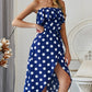 Dots Flounce Slit Dress