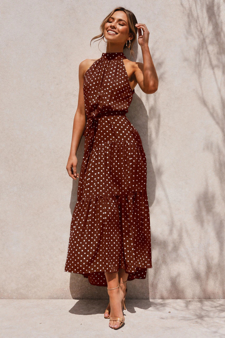 Dots Print Sleeveless Maxi Dress