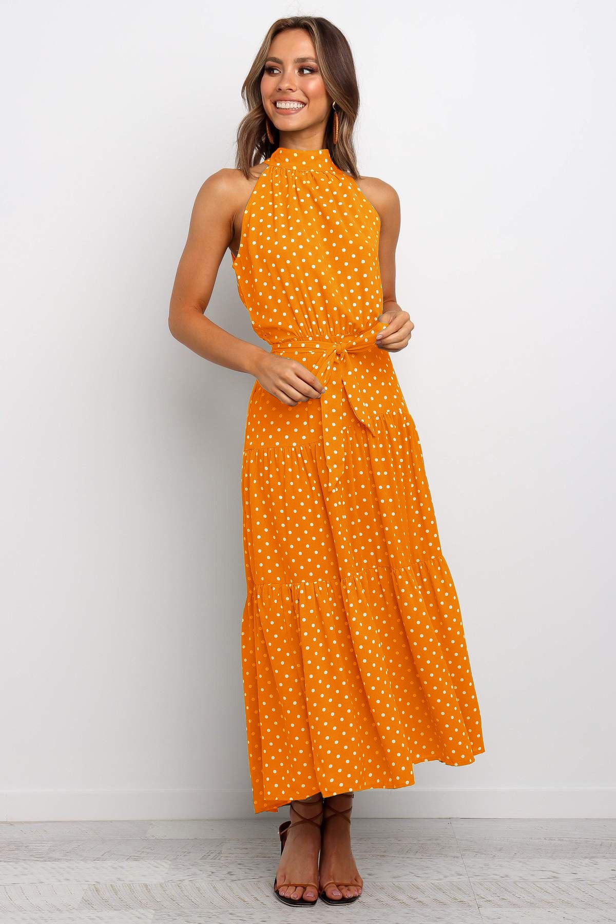 Dots Print Sleeveless Maxi Dress