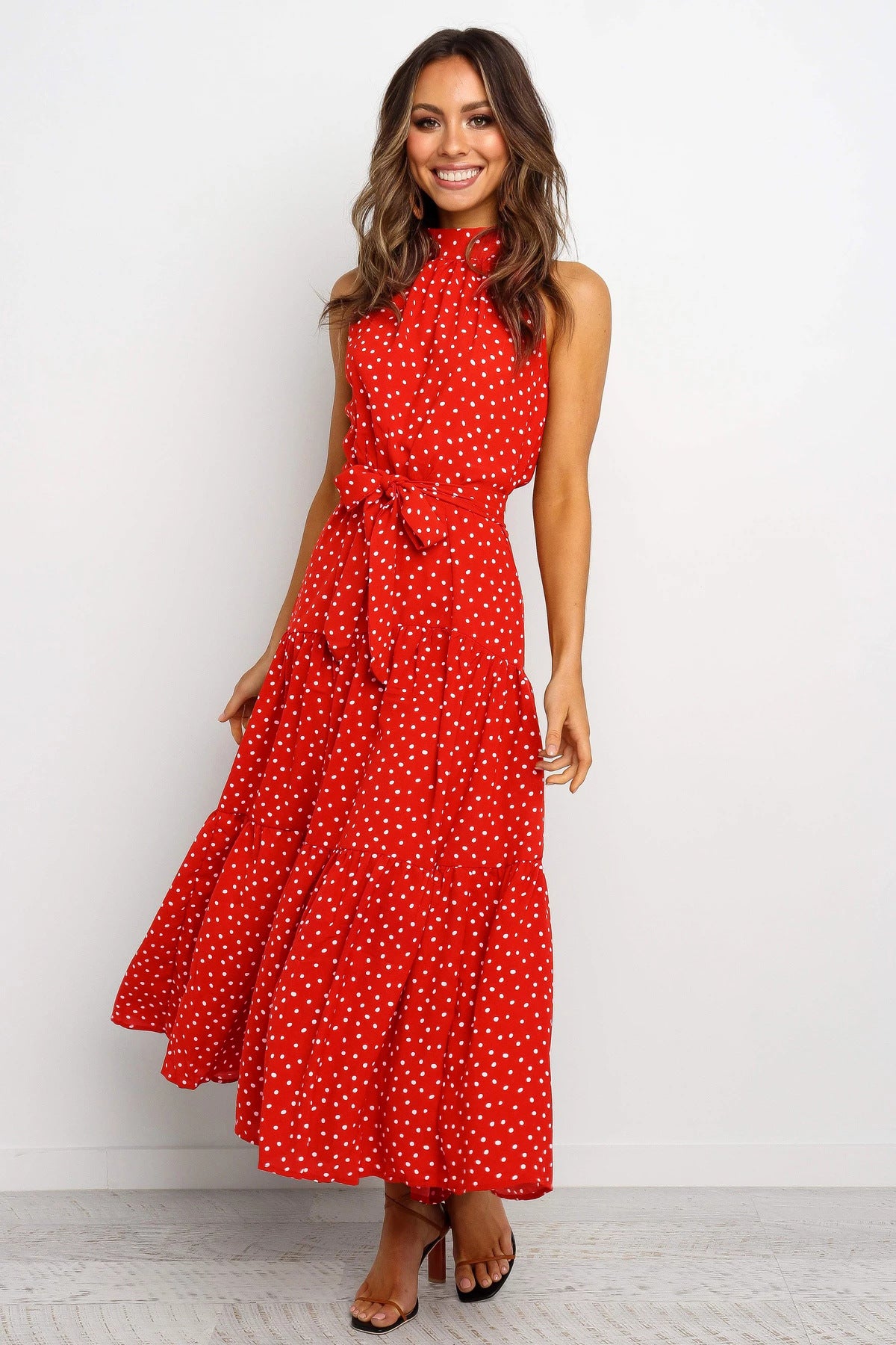 Dots Print Sleeveless Maxi Dress