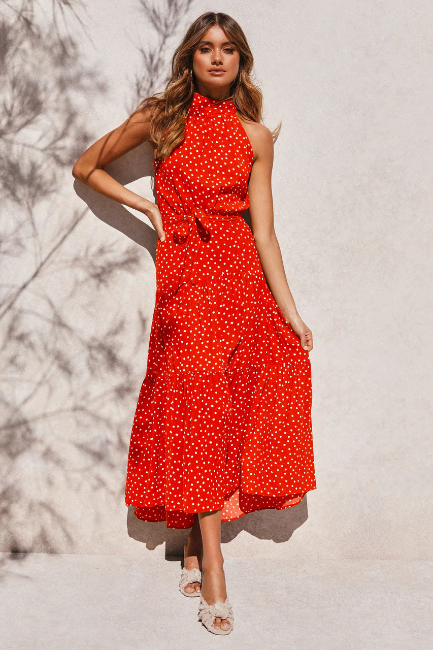 Dots Print Sleeveless Maxi Dress