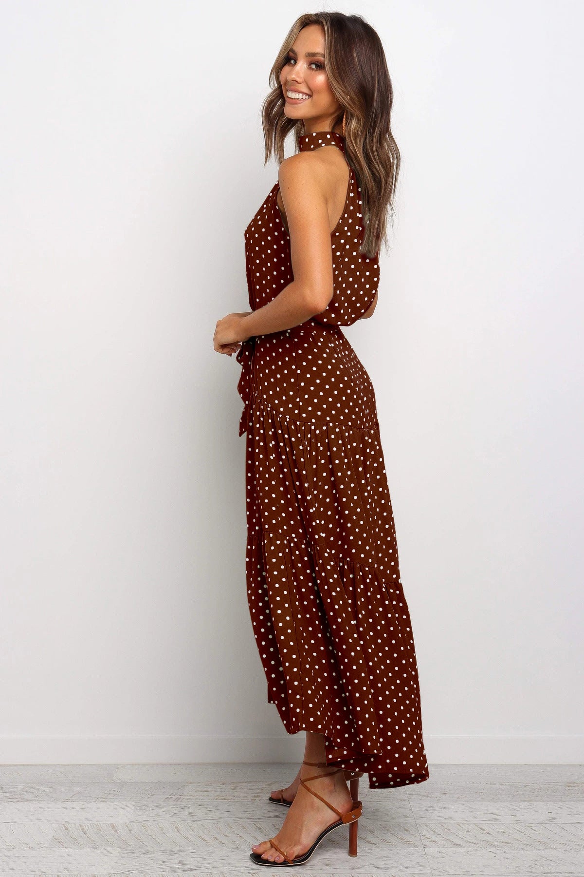 Dots Print Sleeveless Maxi Dress