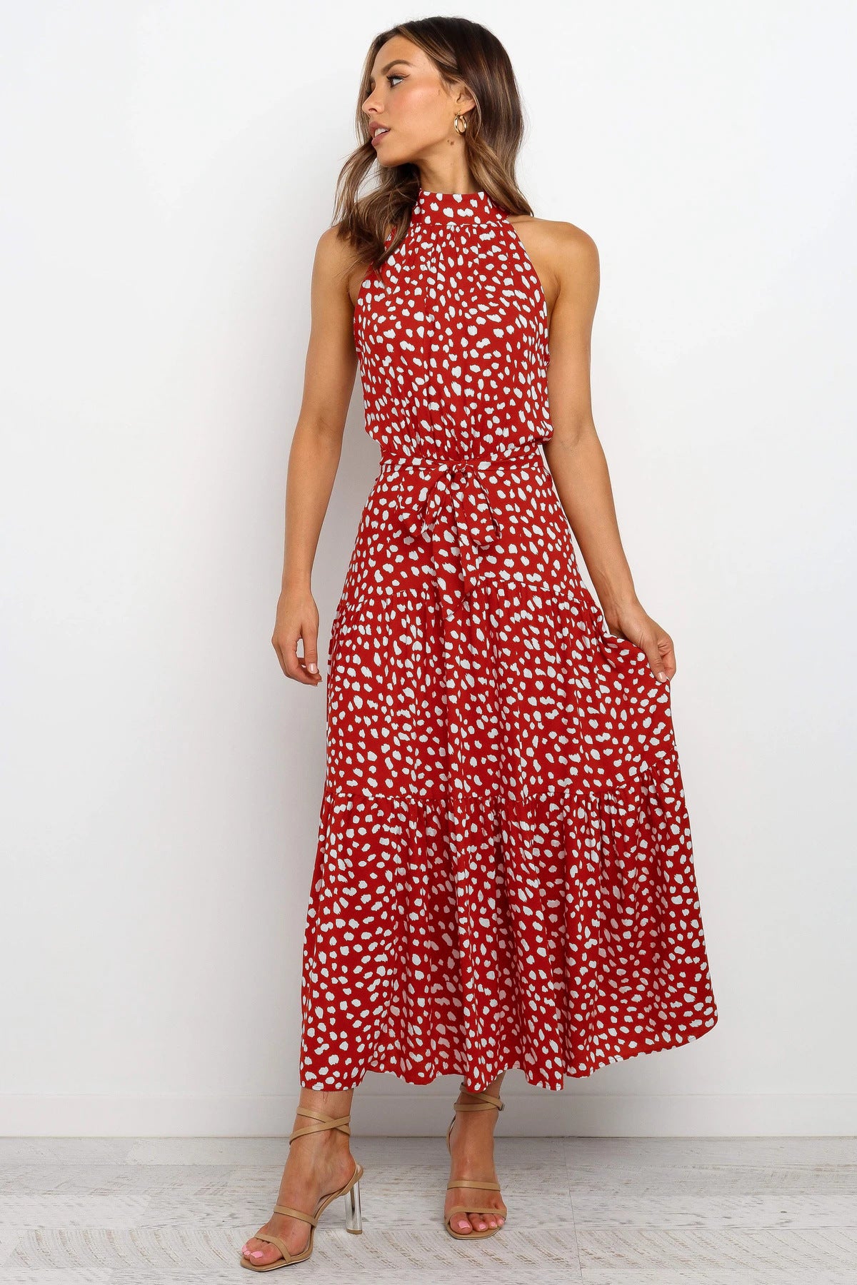 Dots Print Sleeveless Maxi Dress