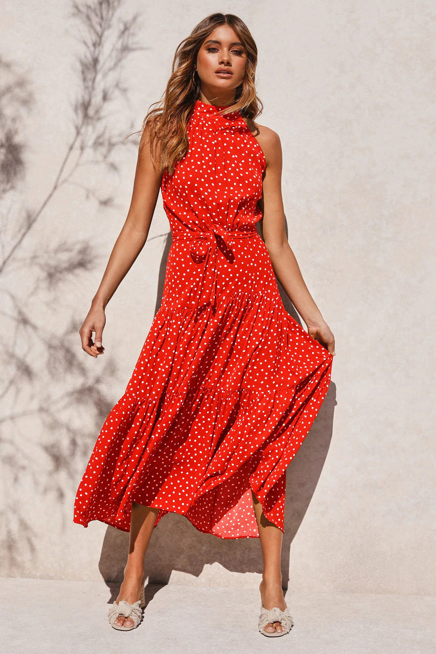 Dots Print Sleeveless Maxi Dress