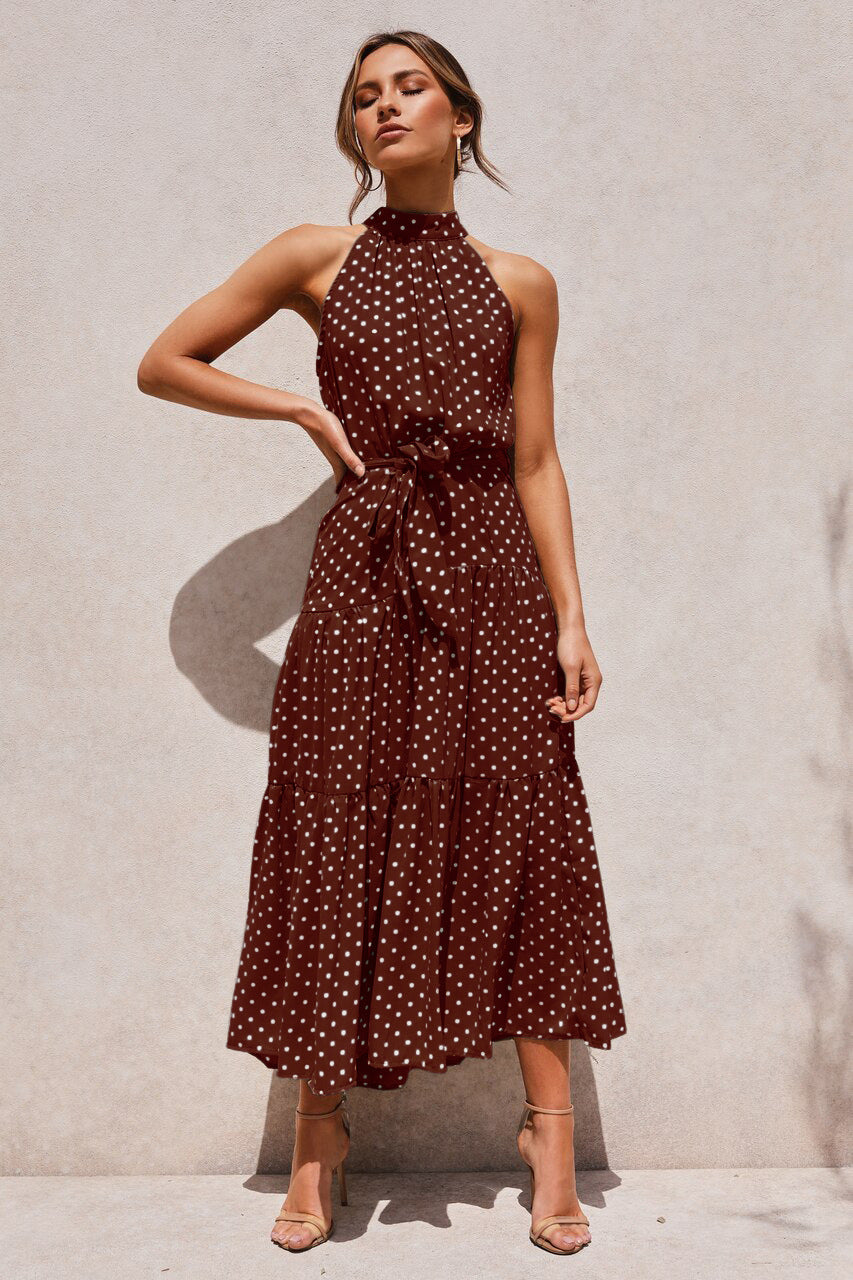 Dots Print Sleeveless Maxi Dress