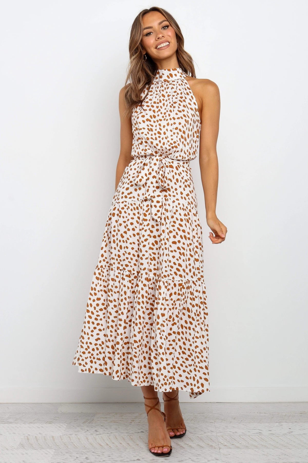 Dots Print Sleeveless Maxi Dress