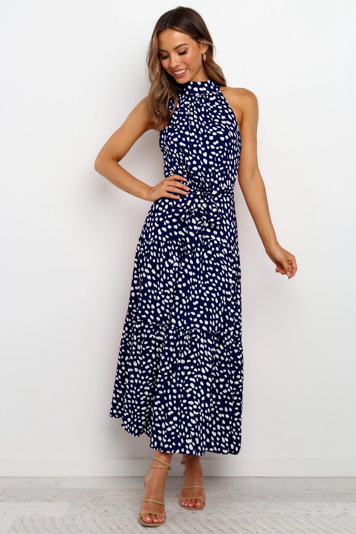 Dots Print Sleeveless Maxi Dress