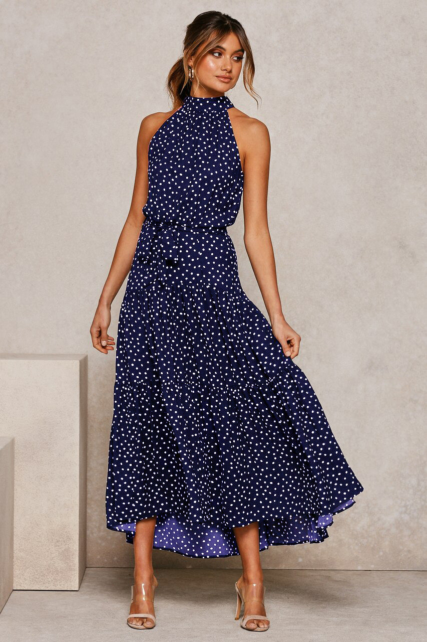 Dots Print Sleeveless Maxi Dress