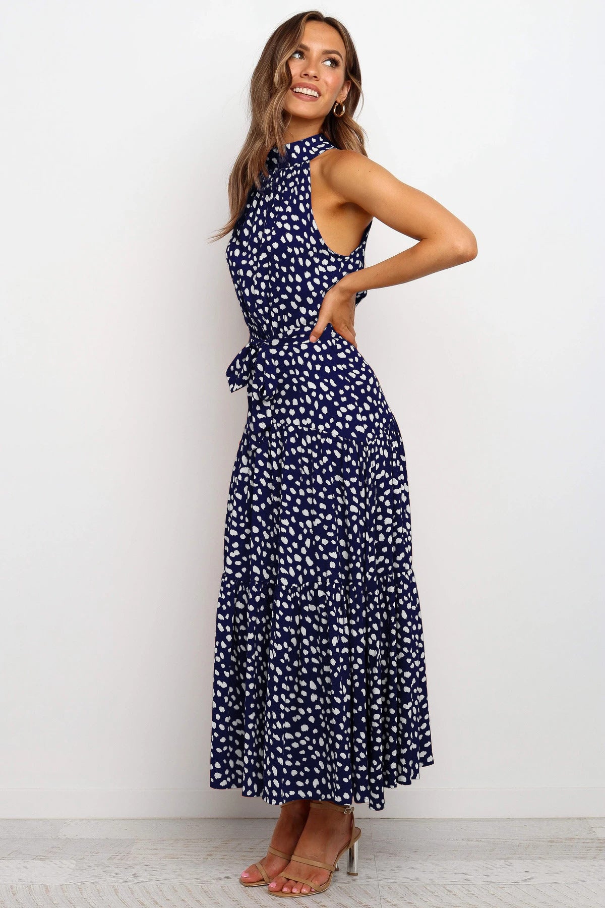 Dots Print Sleeveless Maxi Dress