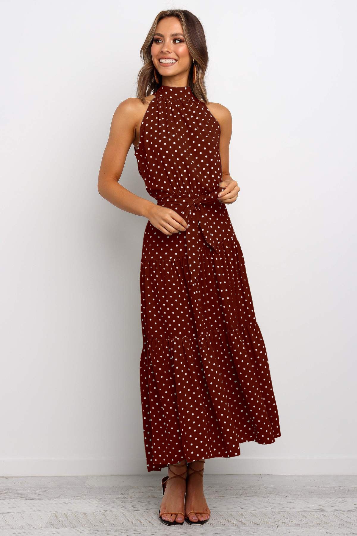 Dots Print Sleeveless Maxi Dress