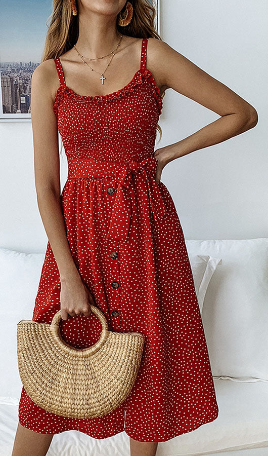 Dots Print Front Buttons Dress