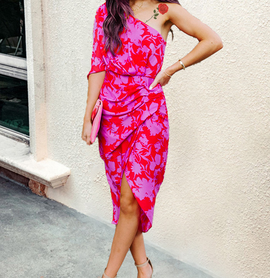 One Shoulder Flora Irregular Dress