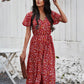Floral V Neck Front Buttons Dress