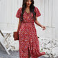 Floral V Neck Front Buttons Dress